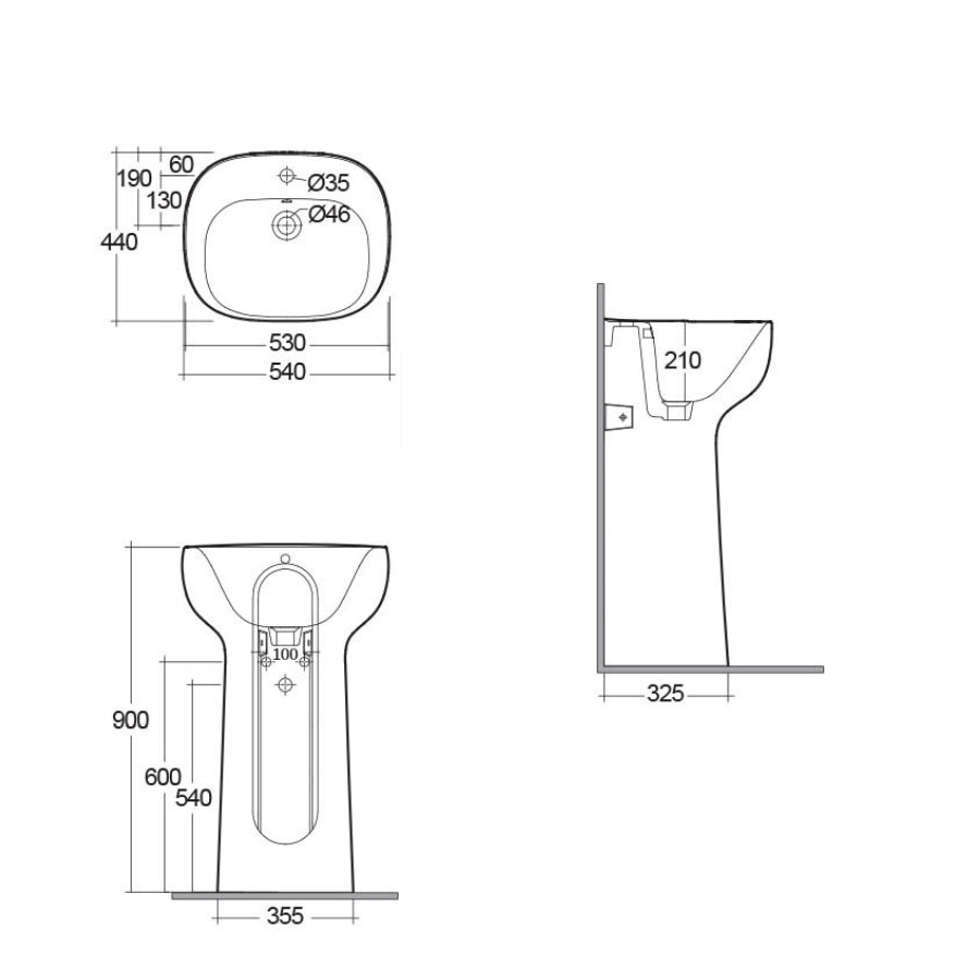 Lavabo autoportante modello Illusion Rak Ceramics con foro per rubinetto cm 54x44