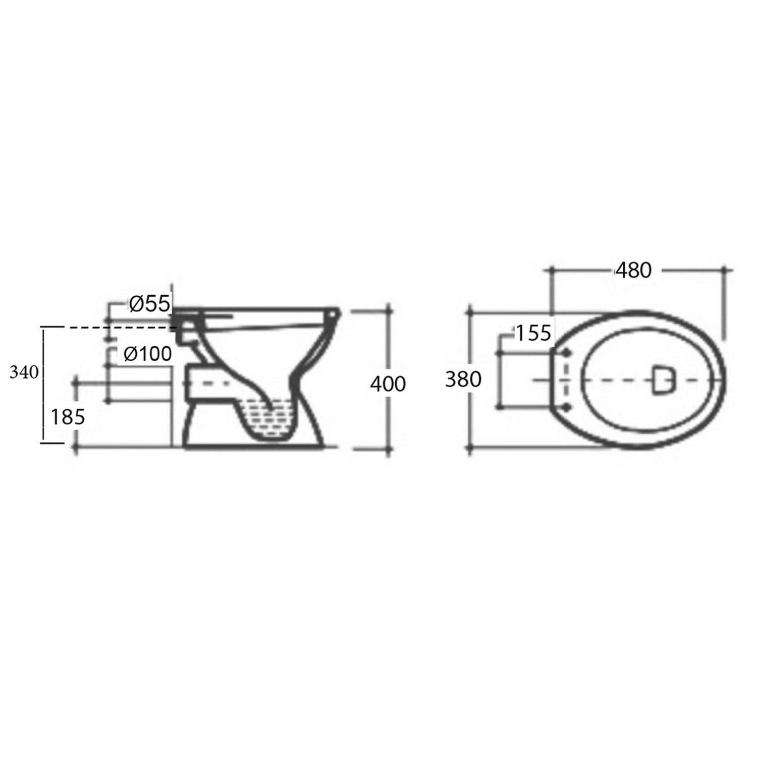 Vaso in ceramica serie Kaila con scarico a muro 48x38x40h cm - Bianco