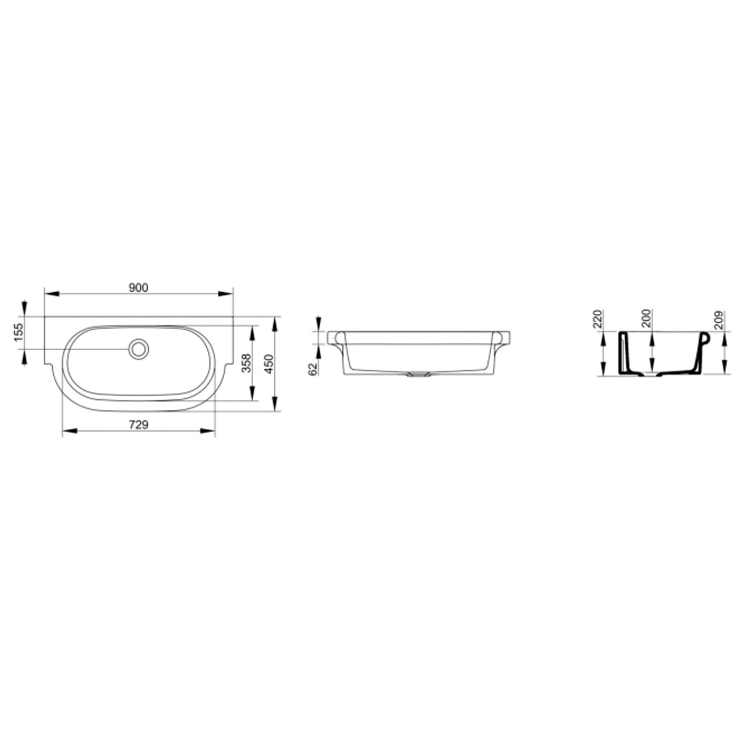 Lavabo a canale modello Kenia in ceramica 90x45 cm H. 21 cm