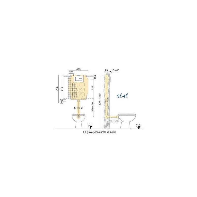Cassetta incasso Pucci ECO con canotto di collegamento e Placca Bianca - wc a pavimento