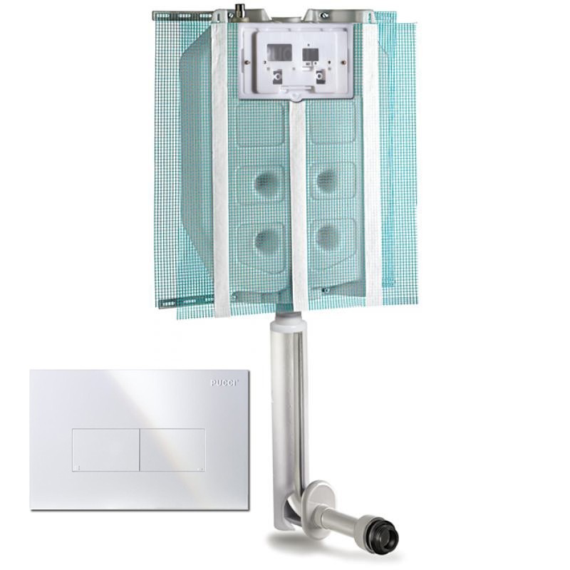 Cassetta incasso Pucci ECO con canotto di collegamento e Placca Bianca - wc a pavimento