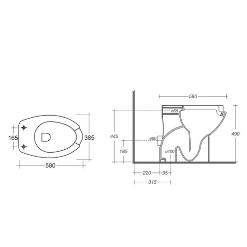 Vaso aperto per persone con disabilitÃ  ceramica bianca con scarico a pavimento