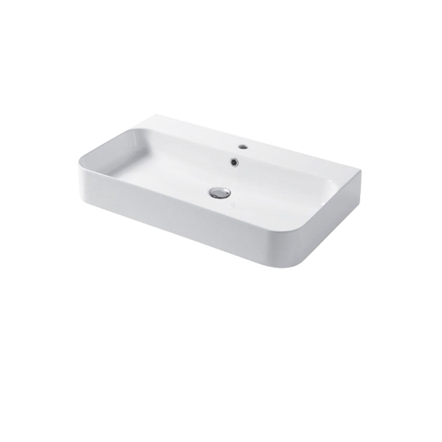 Lavabo da appoggio o sospeso in ceramica bianca lucida 80x48cm serie Slim Disegno ceramica