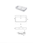 Lavabo da appoggio o sospeso in ceramica bianca lucida 80x48cm serie Slim Disegno ceramica