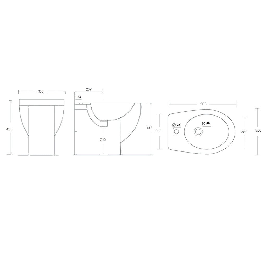 Bidet filomuro in ceramica bianca lucida serie Colosseo cm 50