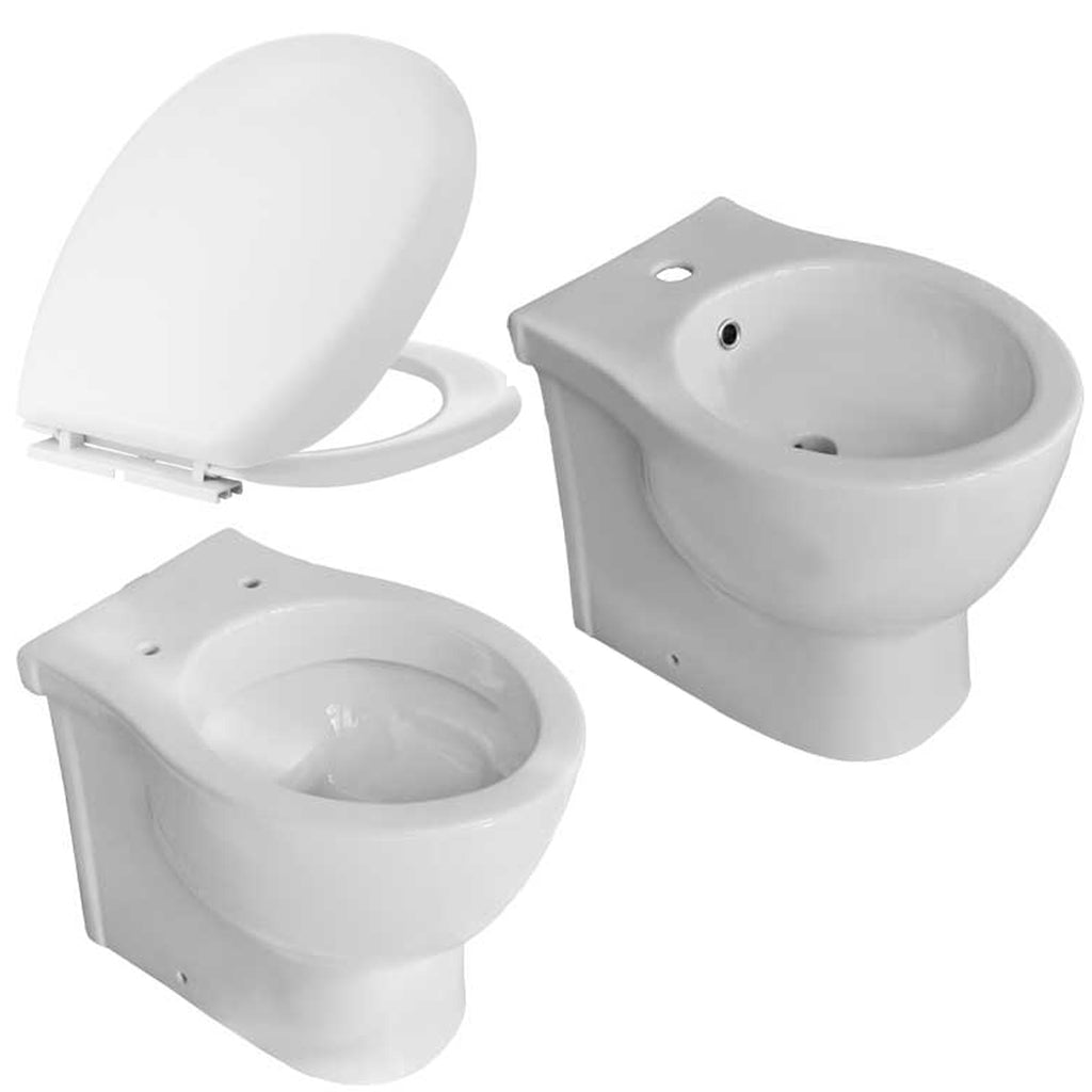 Sanitari filomuro con scarico universale e sedile tradizionale serie Colosseo cm 50