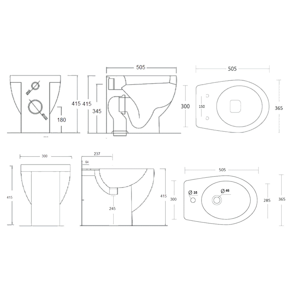 Sanitari filomuro con scarico universale e sedile tradizionale serie Colosseo cm 50