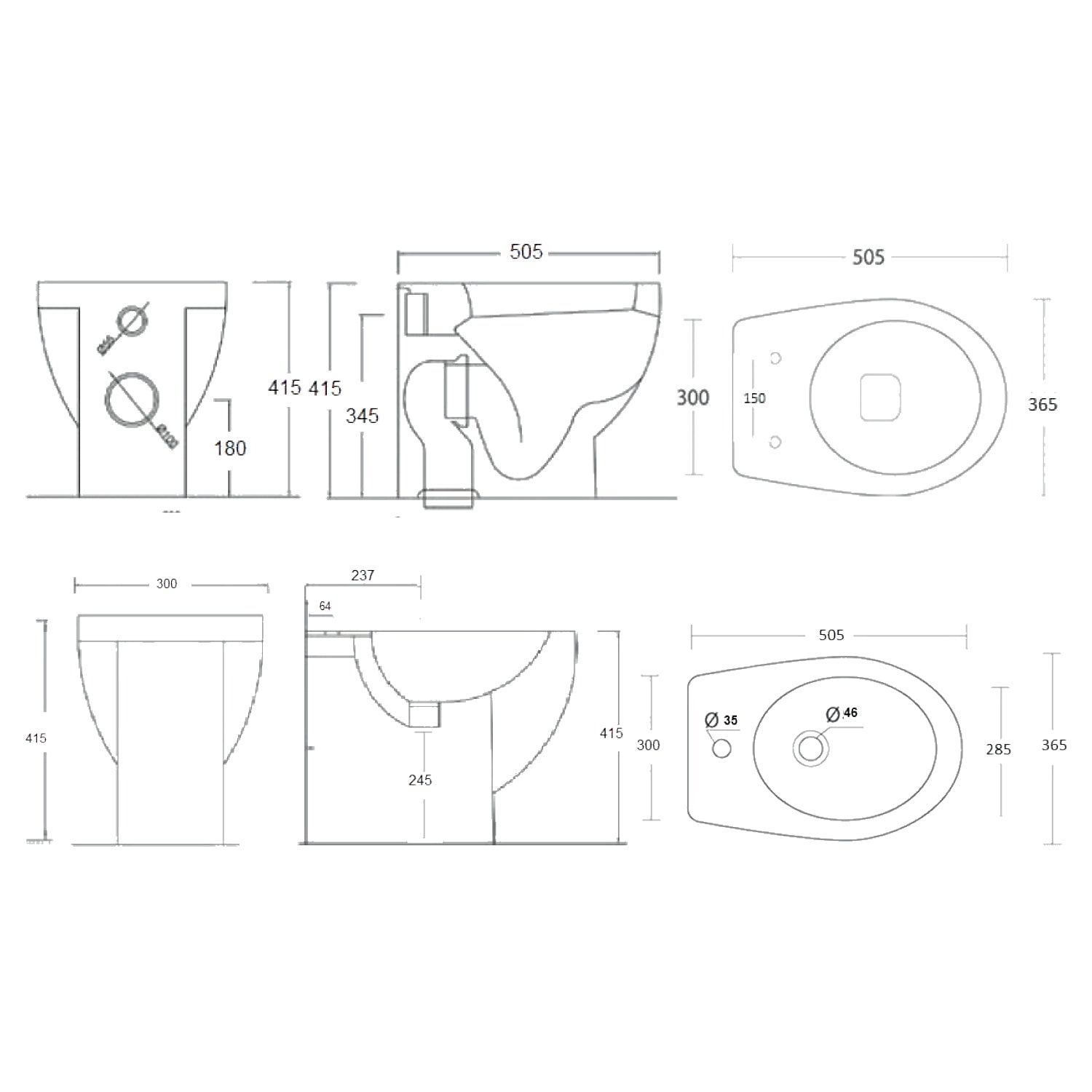 Sanitari filomuro con scarico universale e sedile tradizionale serie Colosseo cm 50