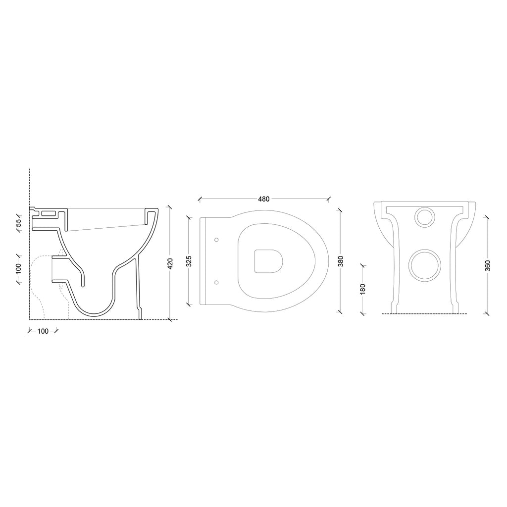 Vaso filomuro con scarico universale e sedile soft close serie Isola cm 48x38 - Nero Opaco