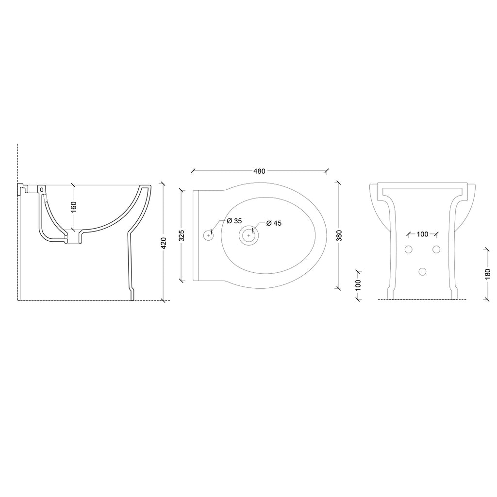 Bidet monoforo installazione filomuro in ceramica serie Isola cm 48x38 - Bianco Opaco
