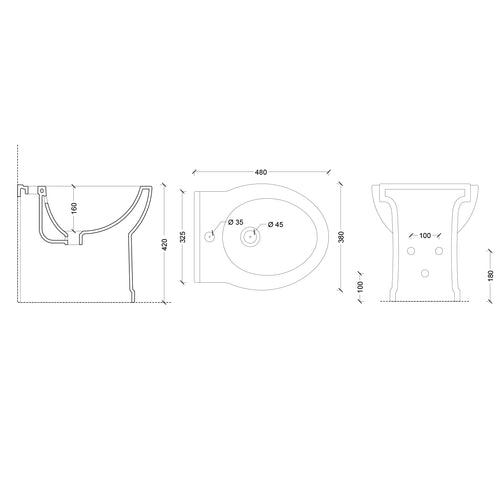 Bidet monoforo installazione filomuro in ceramica serie Isola cm 48x38 - Bianco Opaco