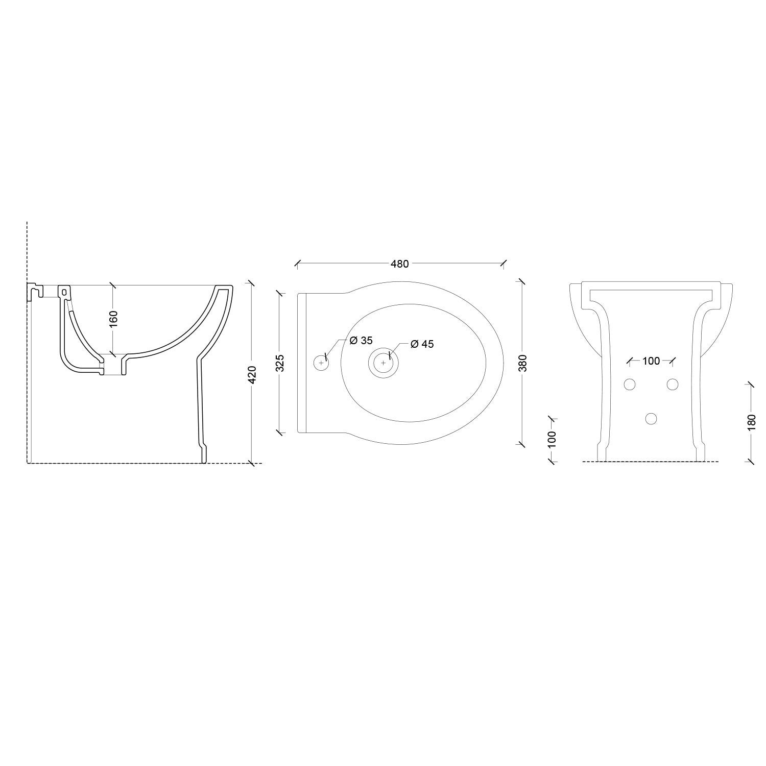 Bidet monoforo installazione filomuro in ceramica serie Isola cm 48x38 - Nero Opaco