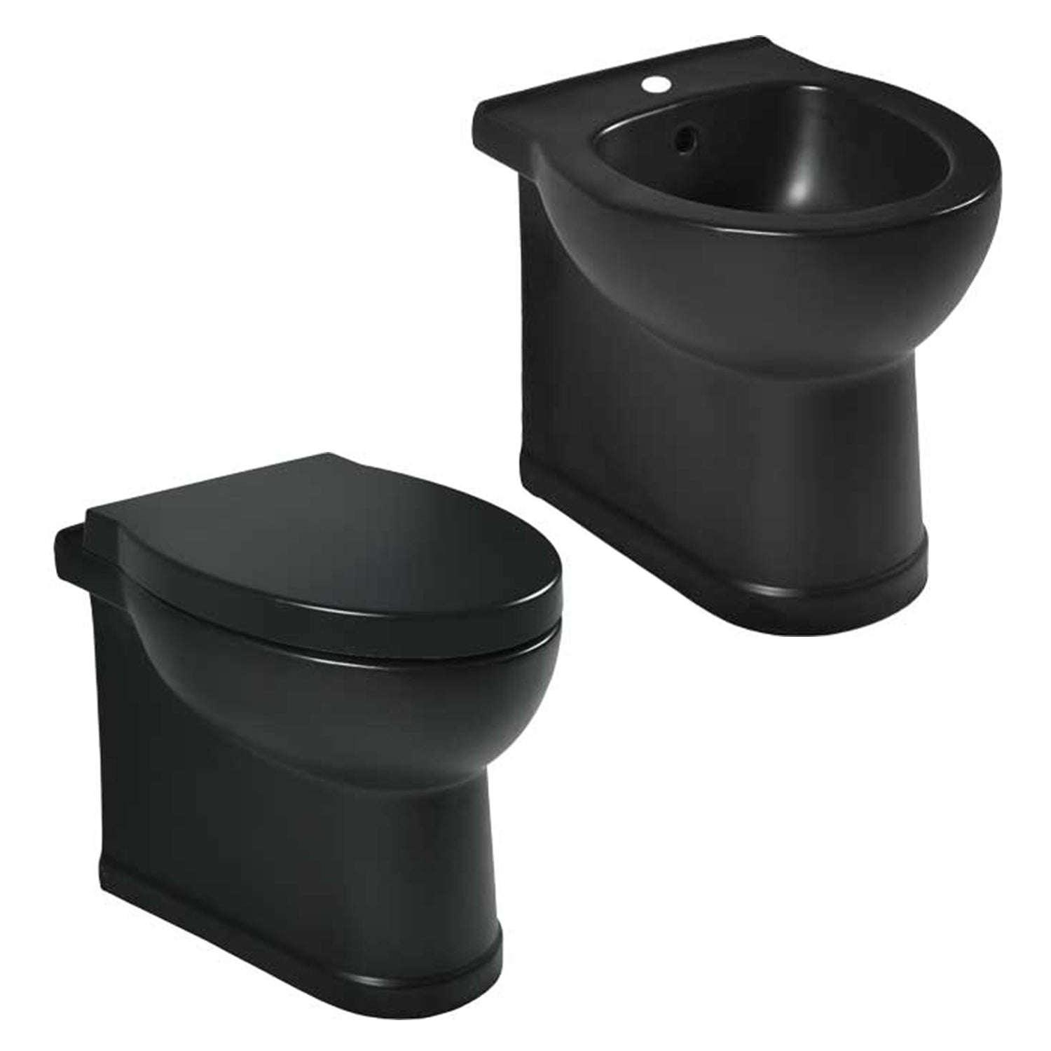 Sanitari filomuro con scarico universale e sedile soft close serie Isola cm 48x38- Nero Opaco