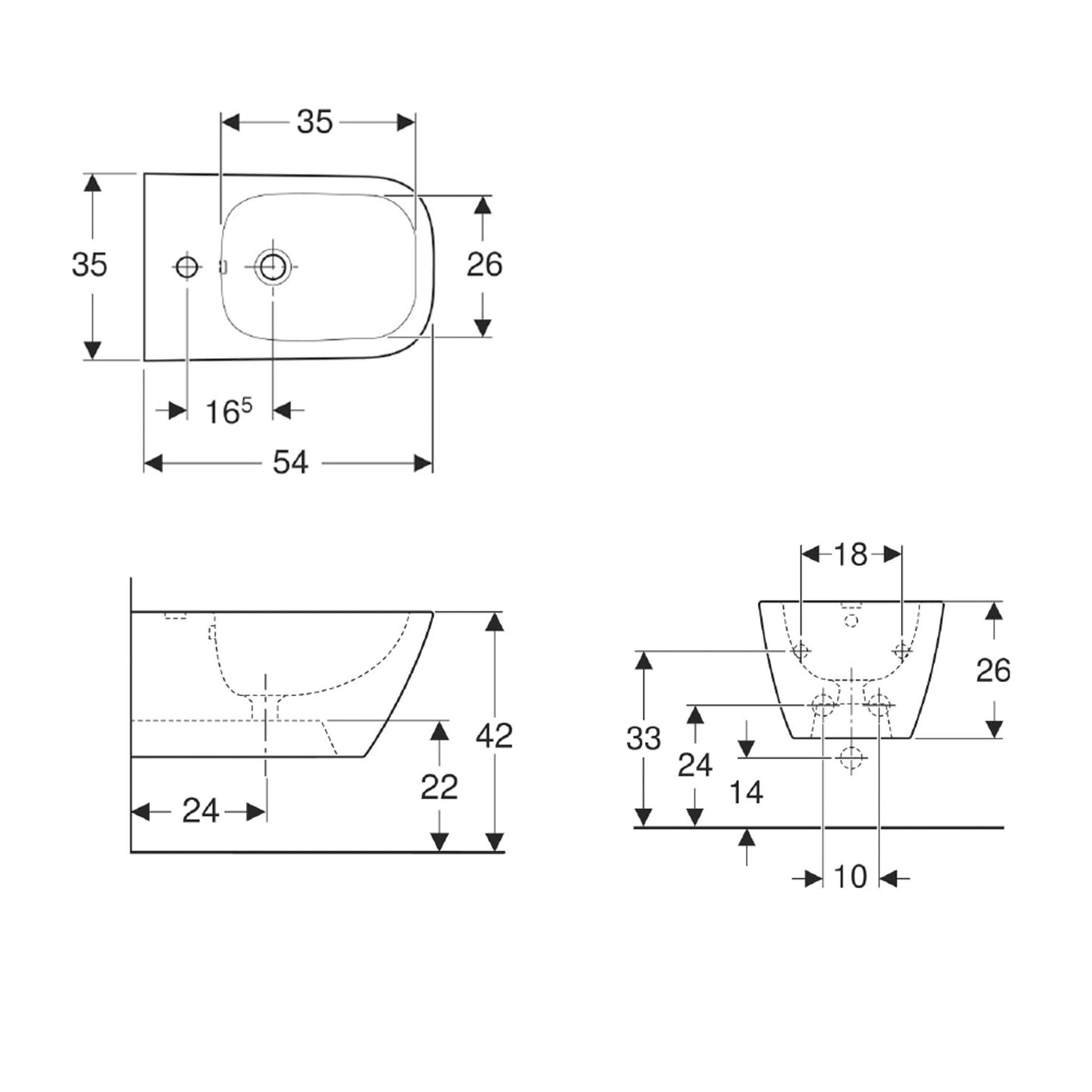 Bidet sospeso in ceramica bianca lucida modello Smyle Geberit cm 54x35