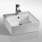 Lavabo d'appoggio quadrato con troppo pieno e foro rubinetto Nero Ceramica cm 47x47x16h