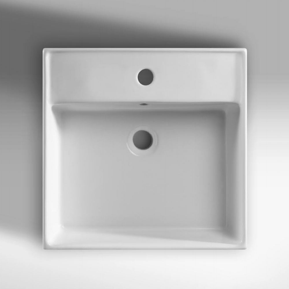 Lavabo d'appoggio quadrato con troppo pieno e foro rubinetto Nero Ceramica cm 47x47x16h
