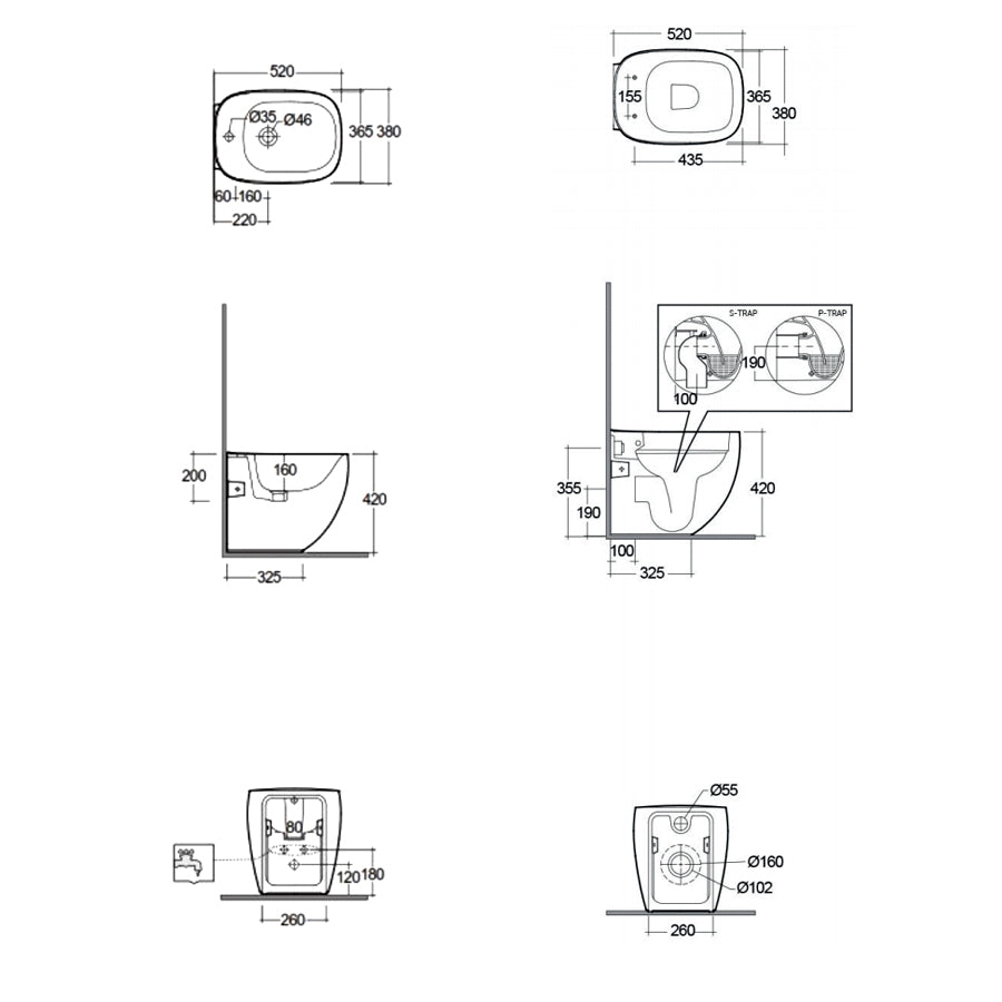 Coppia di sanitari filomuro con wc senza brida modello Illusion di Rak Ceramics compreso coprivaso cm 52