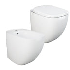 Coppia di sanitari filomuro con wc senza brida modello Illusion di Rak Ceramics compreso coprivaso cm 52