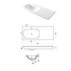 Lavabo da incasso con piano appoggio sulla destra in ceramica bianca lucida 106x51cm serie Soft Disegno-Ceramica