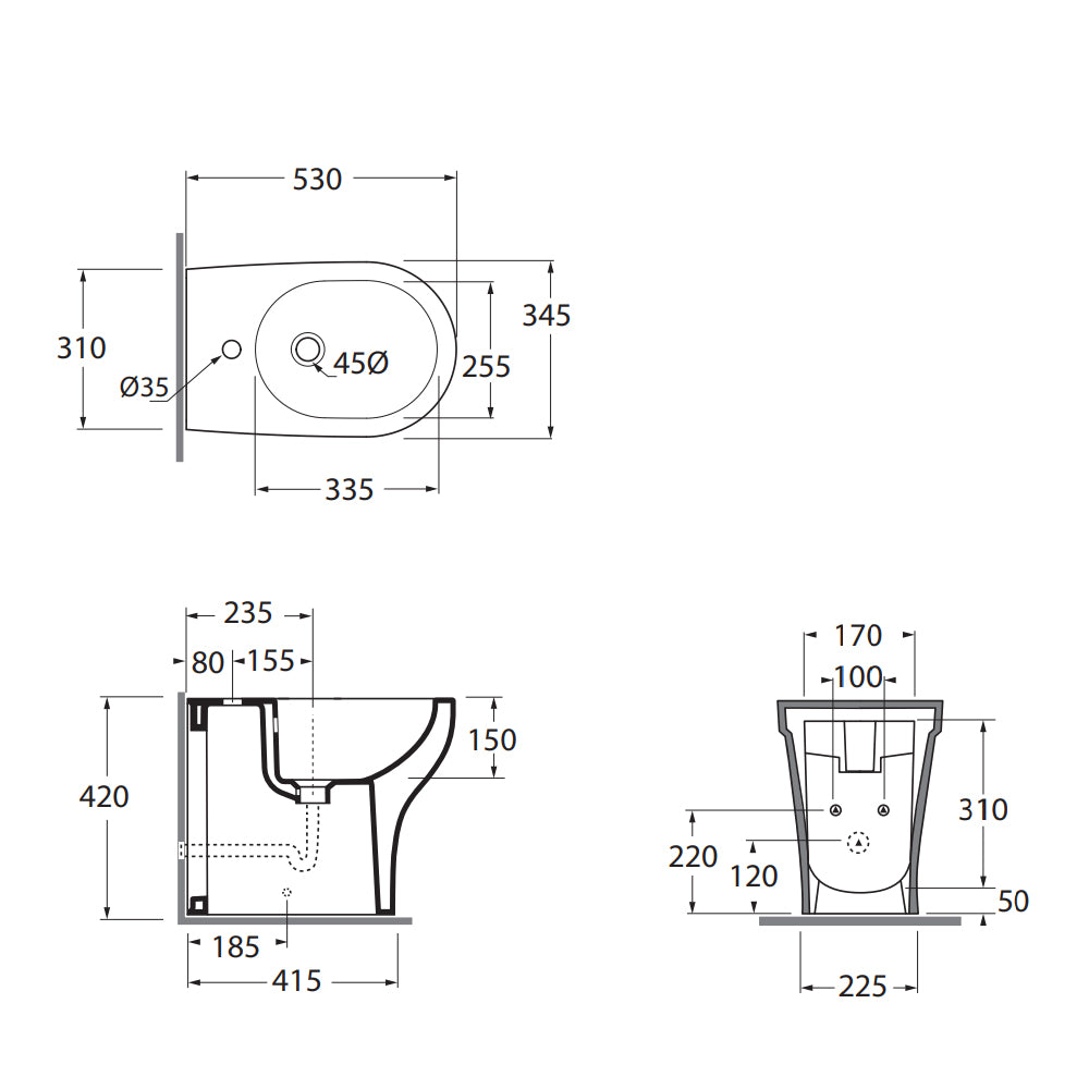 Sanitari filomuro Experience-bidet wc senza brida con scarico traslato e sedile soft close 54