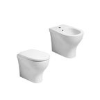 Sanitari filomuro Experience-bidet wc senza brida con scarico traslato e sedile tradizionale 54