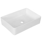 Lavabo d'appoggio rettangolare in ceramica bianca senza troppo pieno cm 55x39