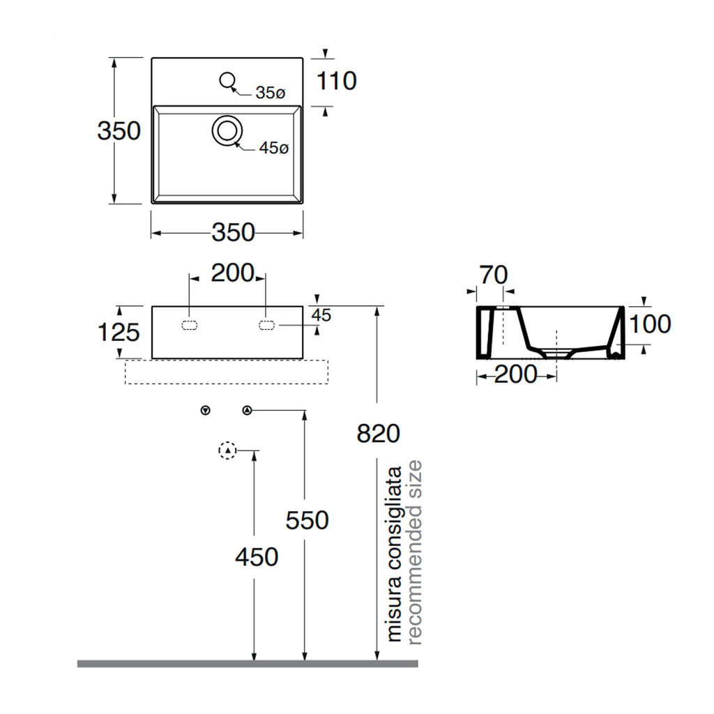 Lavabo da appoggio squadrato Ceramica Azzurra Elegance 35x35 cm - Carbone