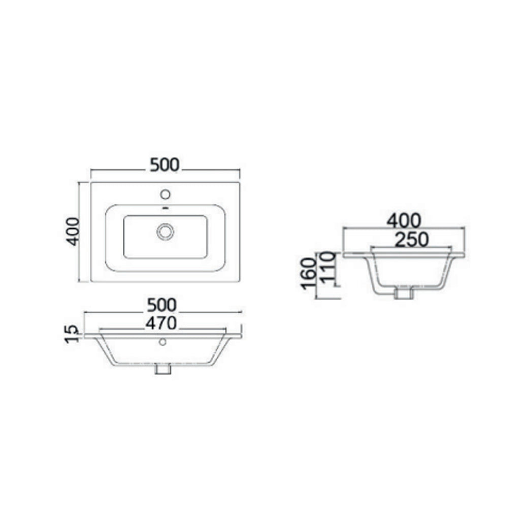 Consolle in ceramica con troppo pieno BathCore 50x40 cm - Bianco lucido