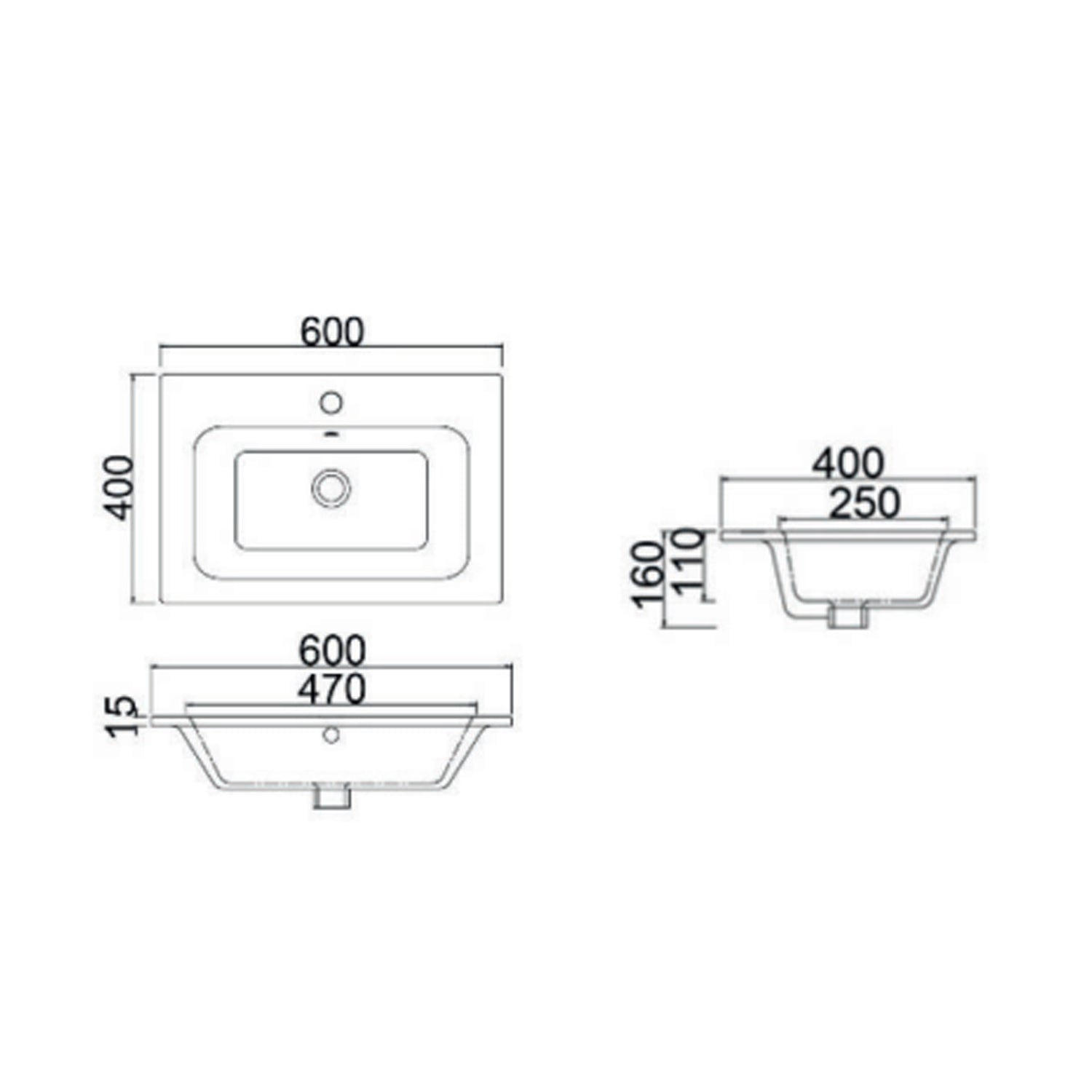 Consolle in ceramica con troppo pieno BathCore 60x40 cm - Bianco lucido