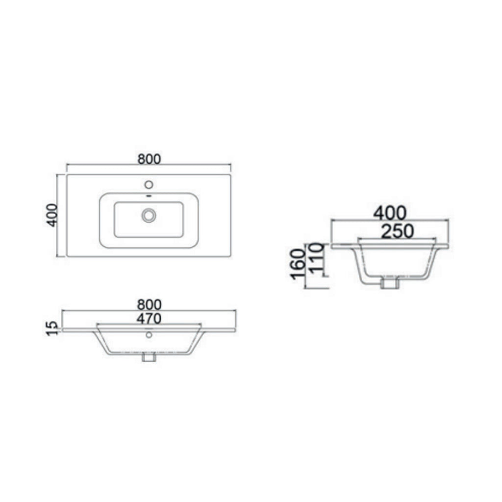 Consolle in ceramica con troppo pieno BathCore 80x40 cm - Bianco lucido