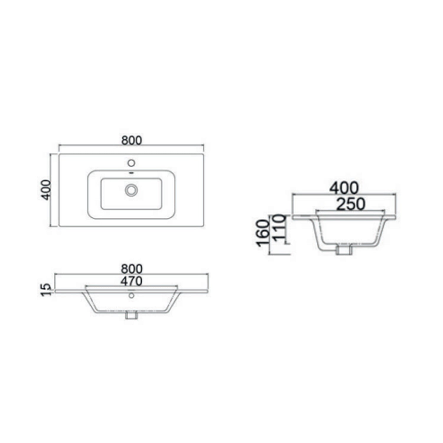 Consolle in ceramica con troppo pieno BathCore 80x40 cm - Bianco lucido