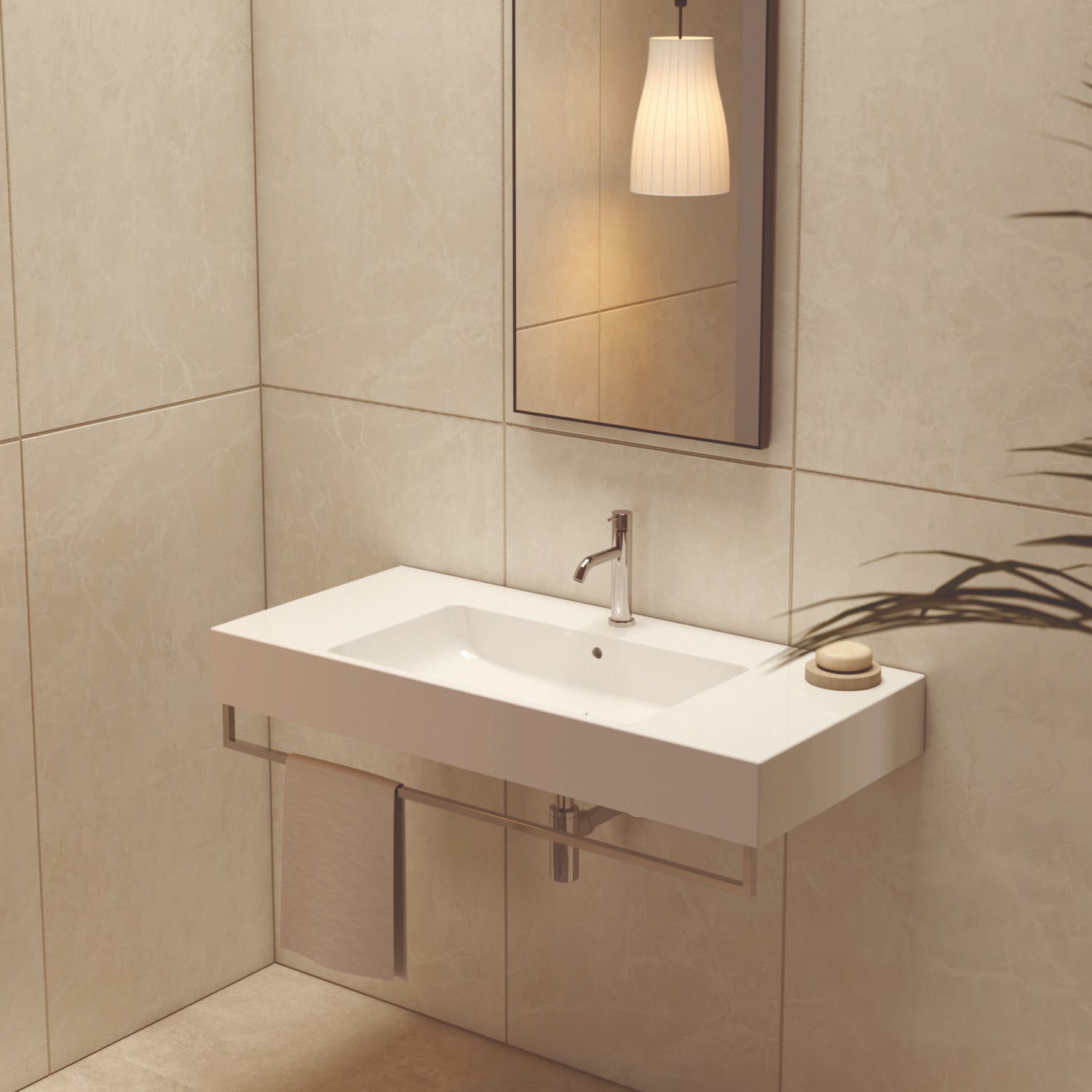 Lavabo rettangolare con piani laterali Stone 110x50x13 cm Ceramica Globo â€“ Bianco lucido