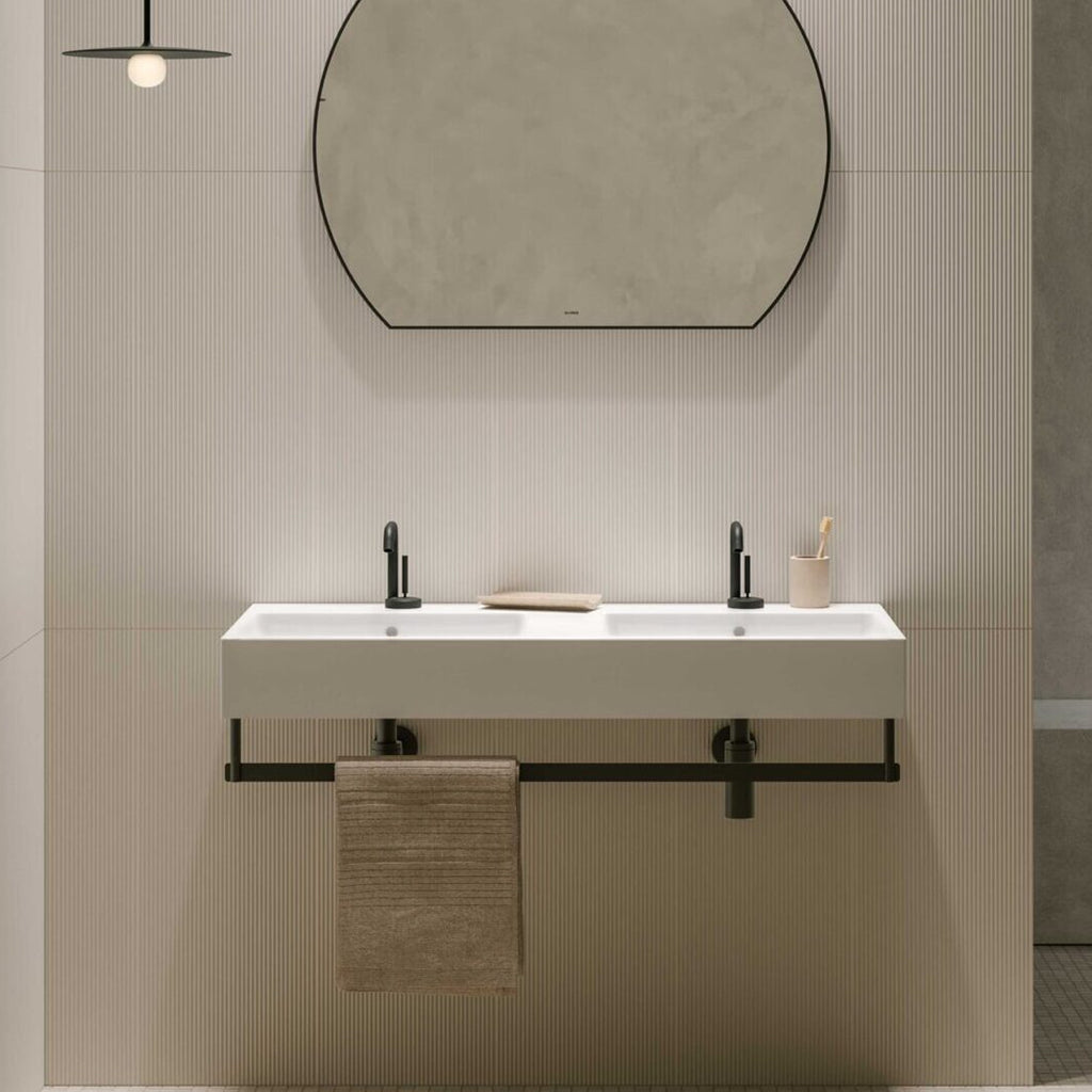Lavabo doppia vasca Stone 110x50x13 cm Ceramica Globo â€“ Bianco lucido