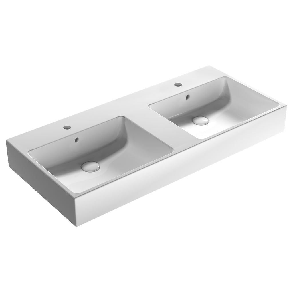 Lavabo doppia vasca Stone 110x50x13 cm Ceramica Globo â€“ Bianco lucido