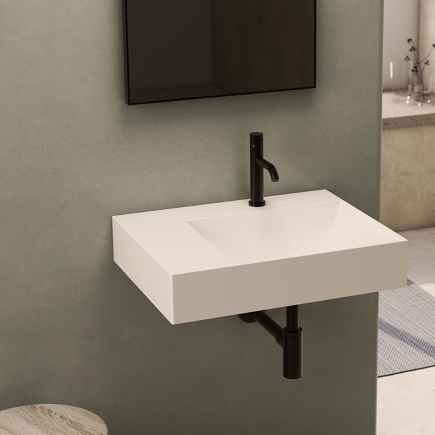 Lavabo rettangolare con piano a sinistra T-Edge 60x47x12 cm Ceramica Globo â€“ Bianco lucido
