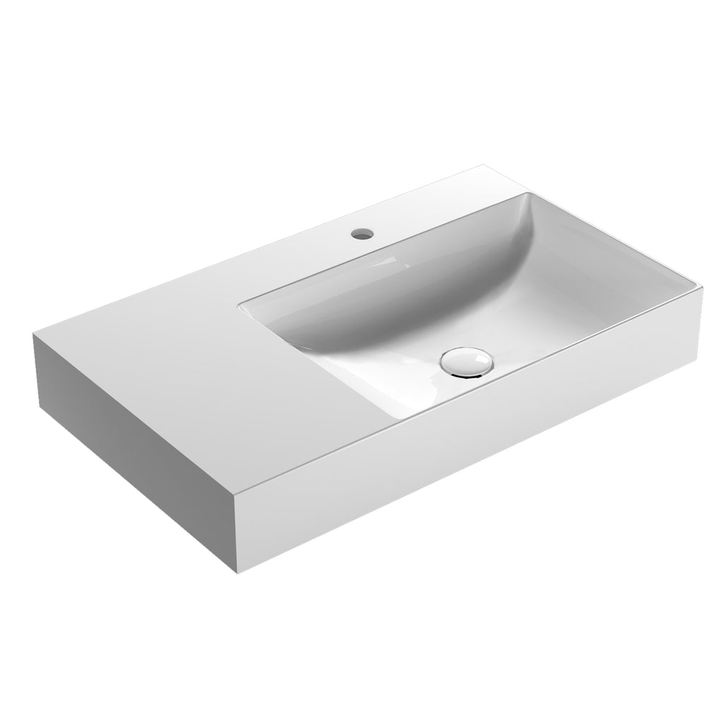 Lavabo rettangolare con piano a sinistra T-Edge 80x47x12 cm Ceramica Globo â€“ Bianco lucido