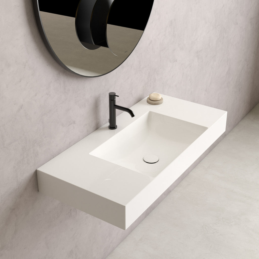 Lavabo rettangolare con piani laterali T-Edge 100x47x12 cm Ceramica Globo â€“ Bianco lucido
