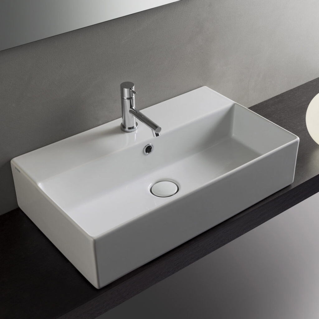 Lavabo da appoggio o sospeso T-Edge 61x37 cm Ceramica Globo - Bianco lucido
