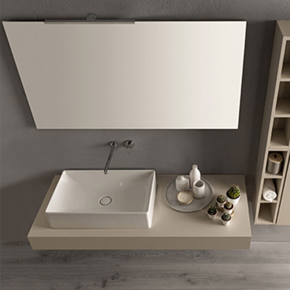 Raffinato lavabo da appoggio di Globo in ceramica bianca lucida. Modello T-EDGE 50x37 cm