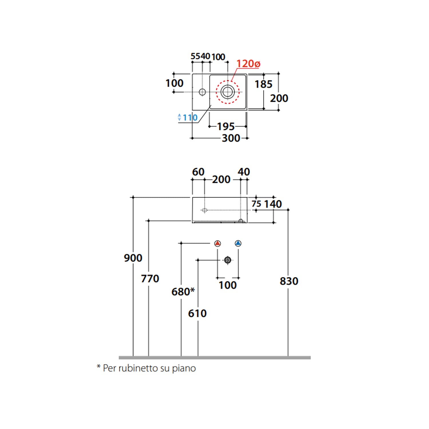 Lavabo Globo T-Edge 30x20x14H cm - Bianco lucido
