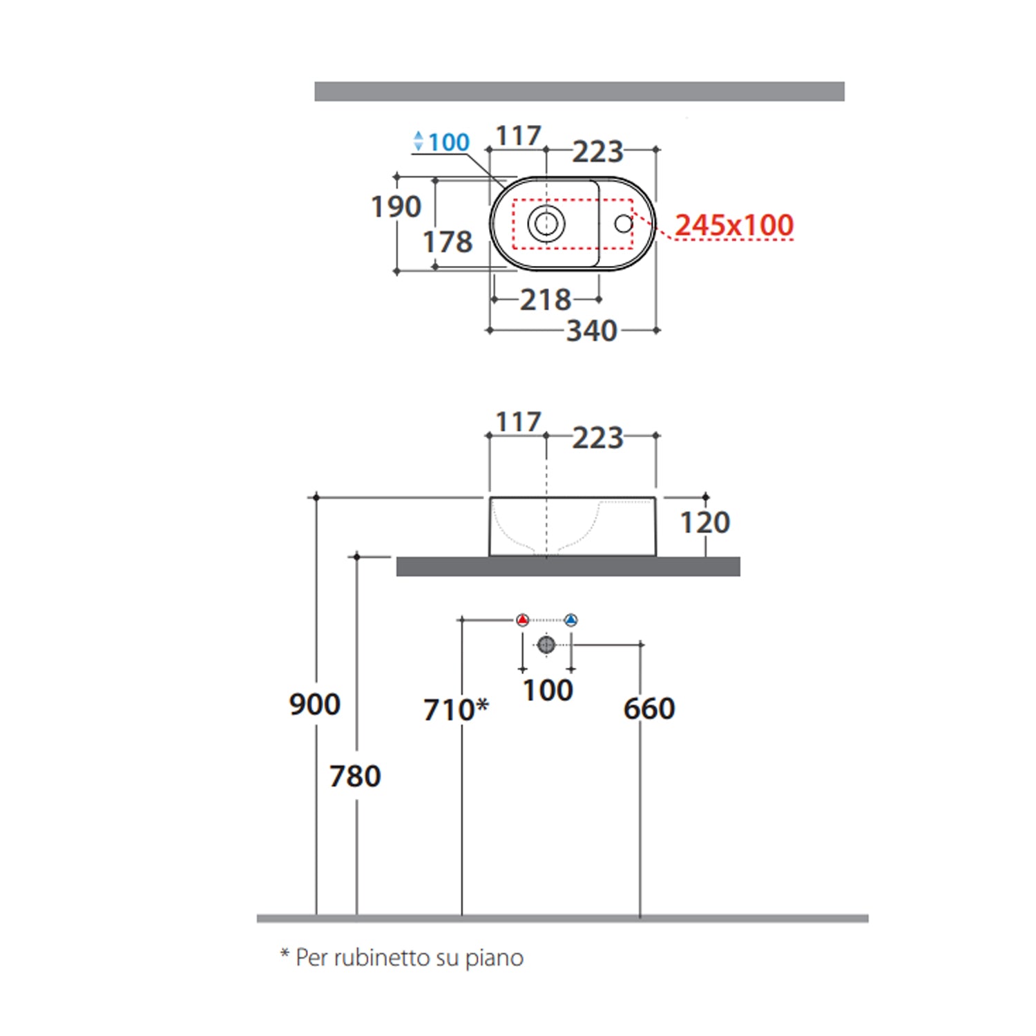 Lavabo da appoggio Bonsai 34x19x12 cm Ceramica Globo - Bianco lucido