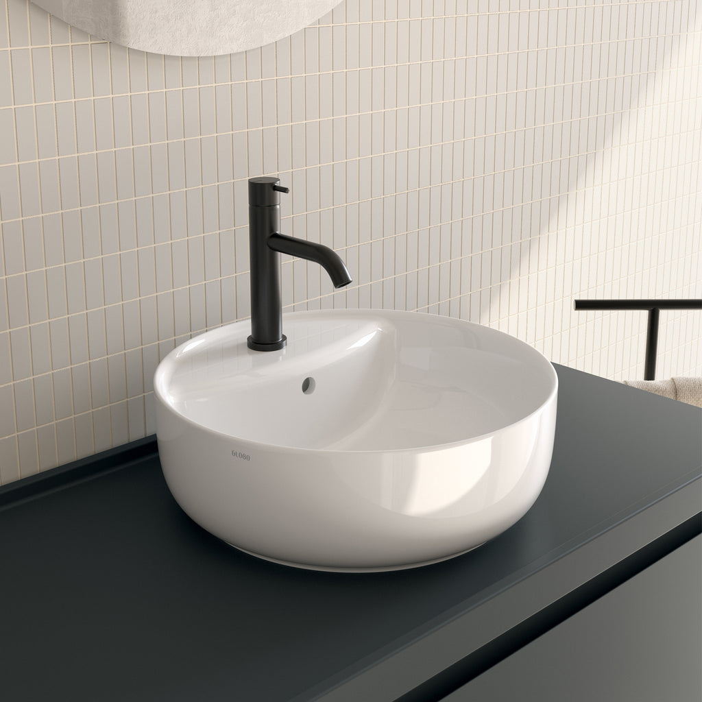 Lavabo rotondo da appoggio Koi Ã¸42x14 cm Ceramica Globo con foro rubinetteria - Bianco lucido