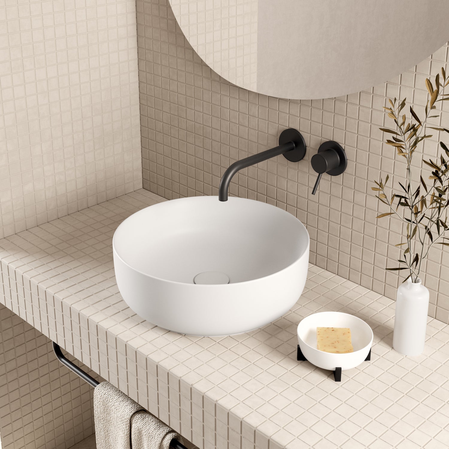 Lavabo rotondo da appoggio Koi Ã¸42x14 cm Ceramica Globo - Bianco lucido