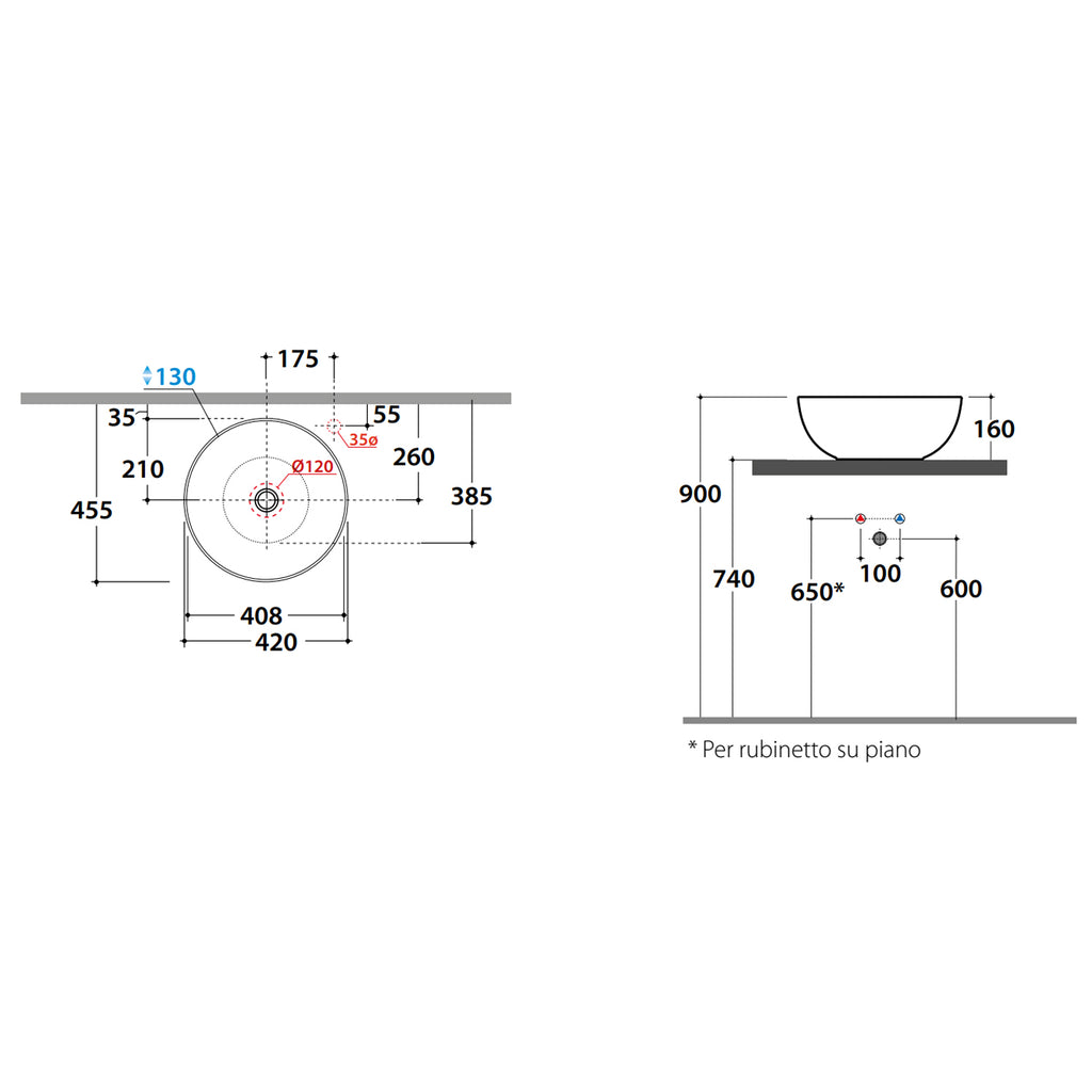 Lavabo tondo Globo T-Edge Ã˜42x16 cm - Bianco lucido