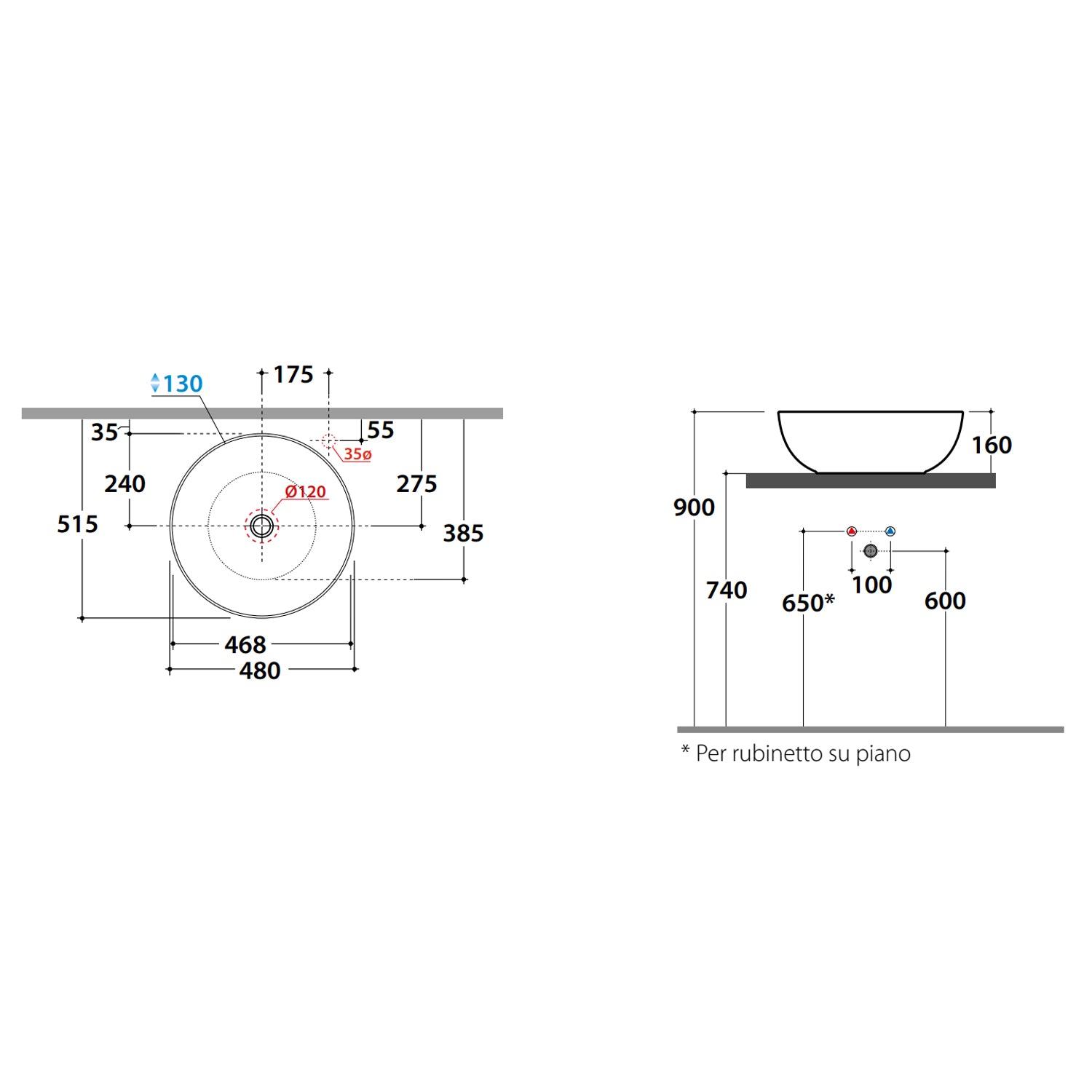 Lavabo tondo Globo T-Edge Ã˜48x16 cm - Bianco lucido B6T48.BI