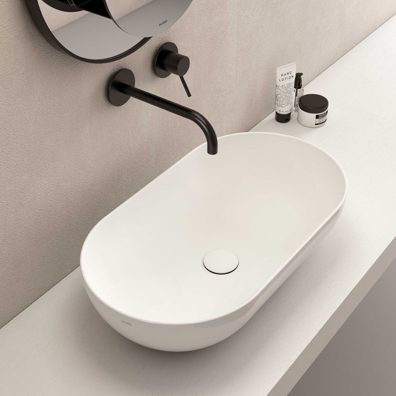 Lavabo da appoggio T-Edge 65x36 cm Ceramica Globo - Bianco lucido B6O65.BI