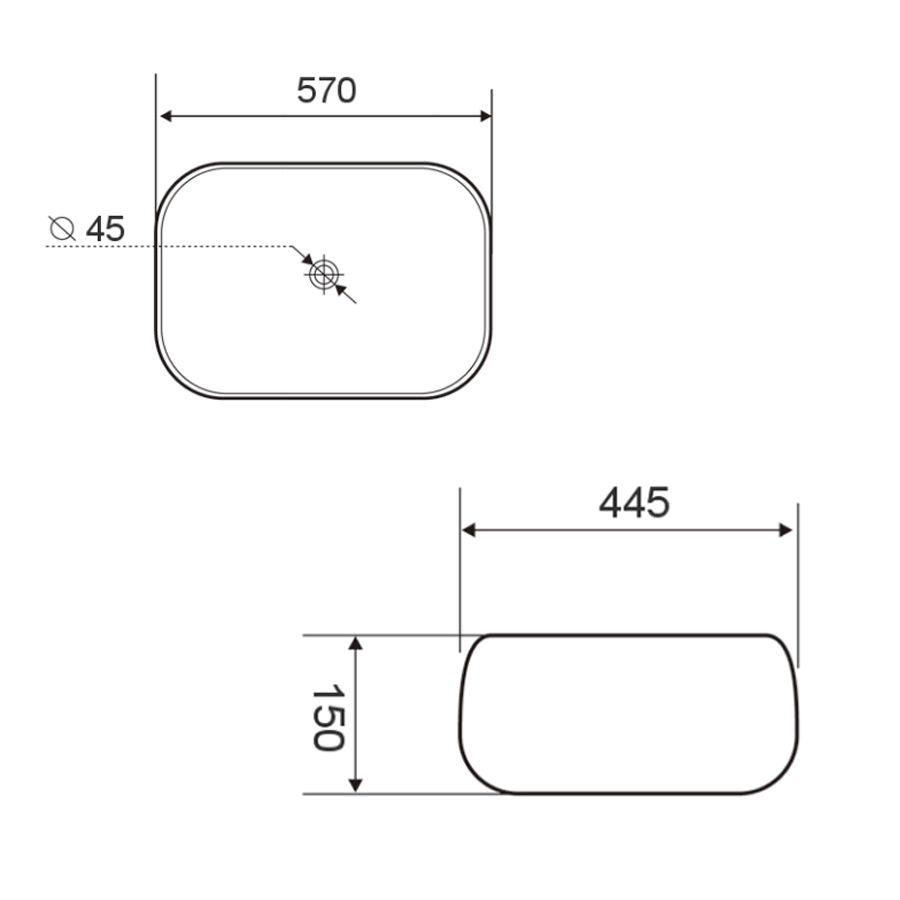 Lavabo da appoggio in ceramica bianca cm 57x44