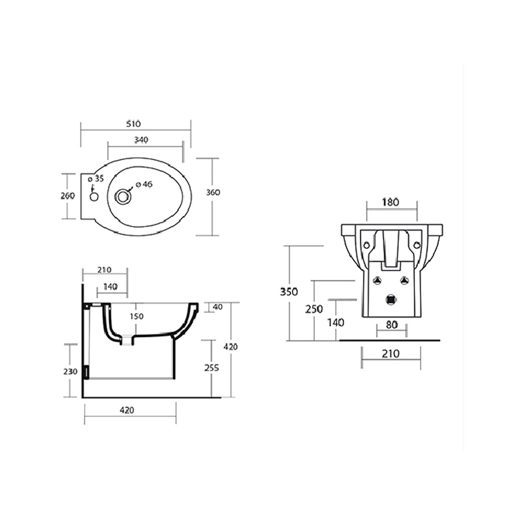 Bidet sospeso modello Carla 360x510 x H. 420 mm - Bianco