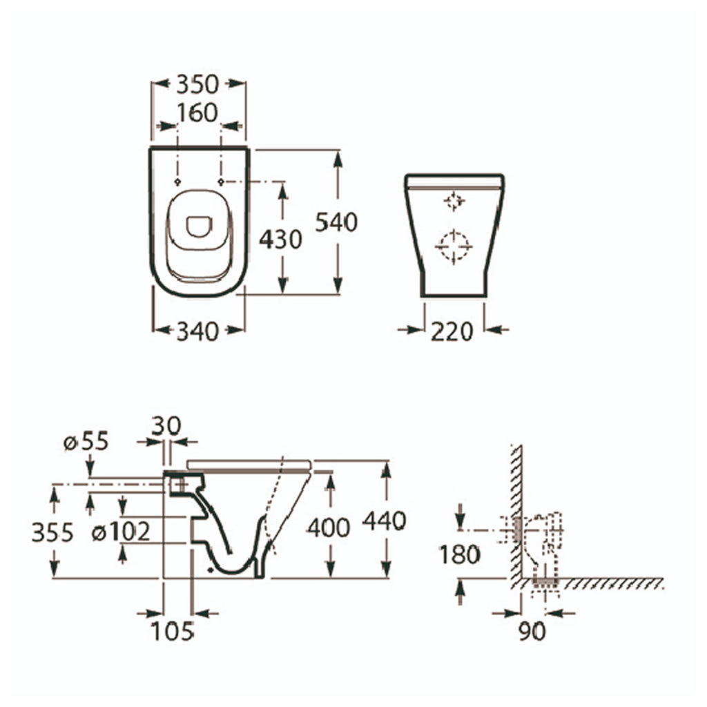 Vaso filomuro universale serie Link 35x54 cm x H. 40 cm - Bianco
