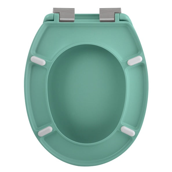 Sedile WC universale modello KLAK realizzato in  Thermo Dur Colore Verde Menta e Cerniere in acciaio inox